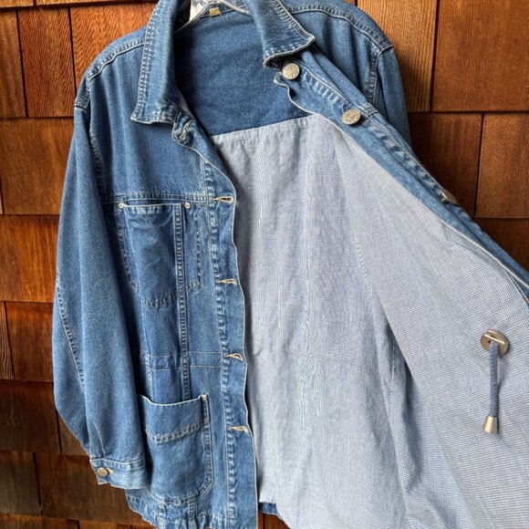 VINTAGE AEROS JEANS Blue Denim Button Front Barn Jacket - Gender Neutral Large - Picture 8 of 10